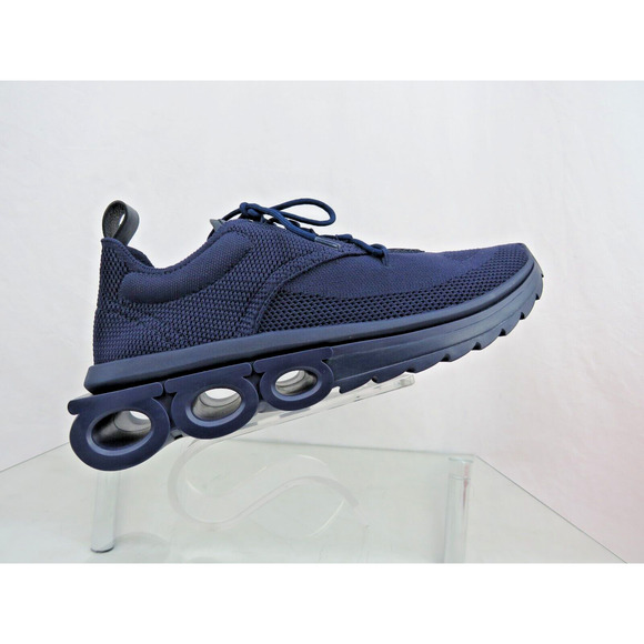 NIB FERRAGAMO DARK BLUE NIMA MESH LEATHER LOGO LOW SNEAKERS US 9.5 42.5 ITALY